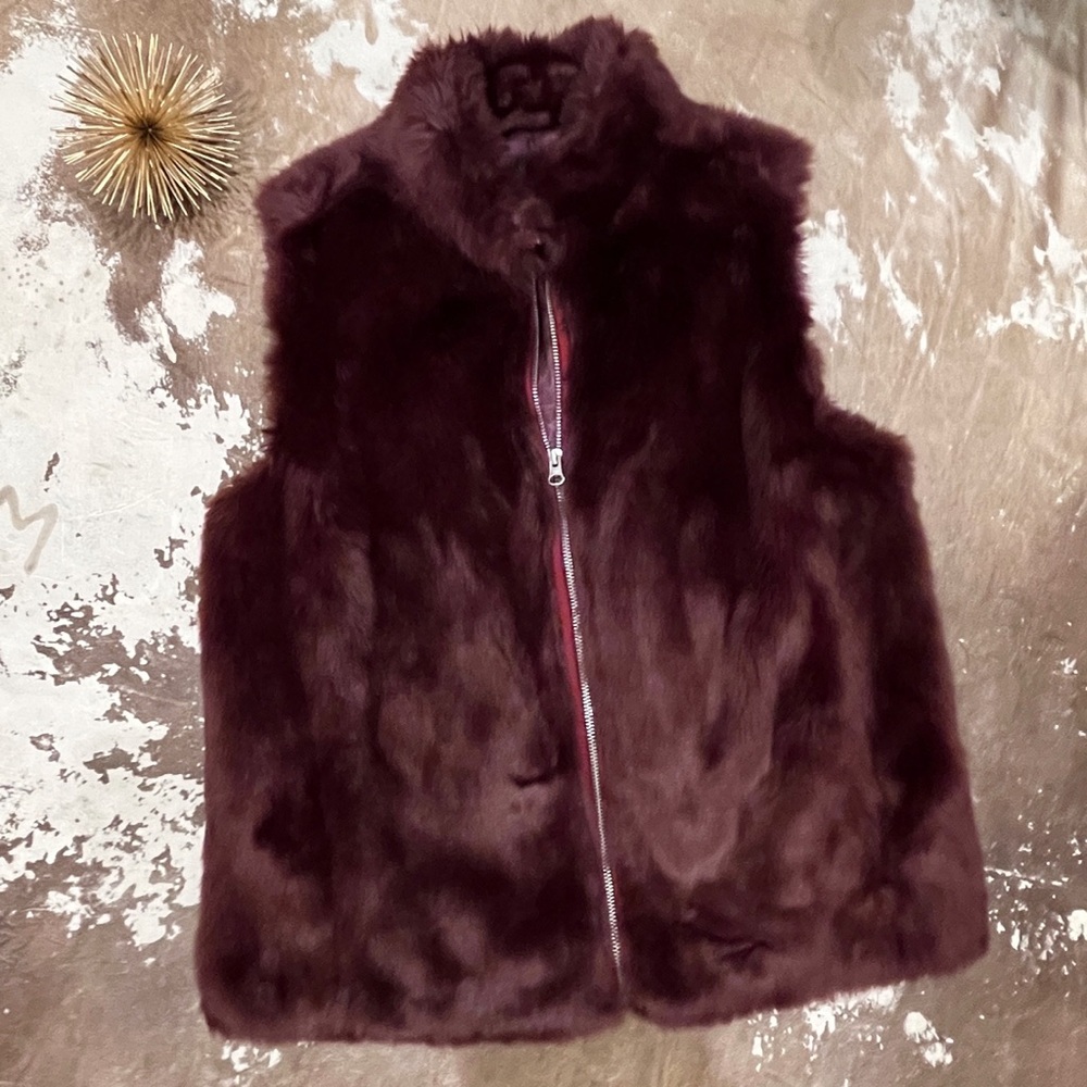 J Crew Women’s Faux Fur Best Burgundy Size Small - Picture 7 of 8